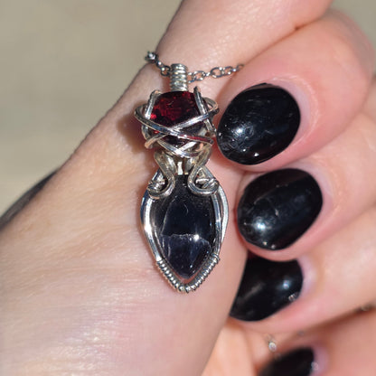 Sterling Silver Black Opal & Garnet Necklace