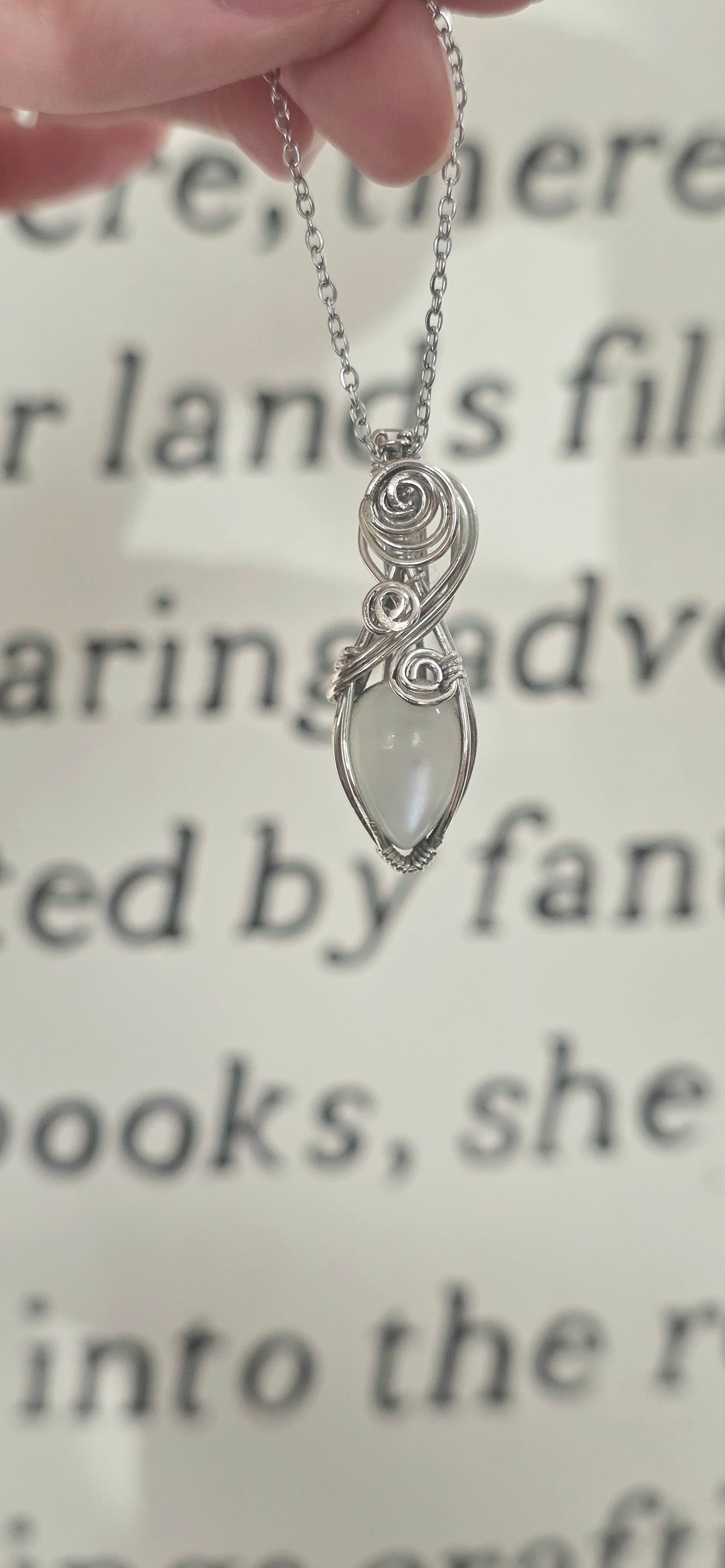 White Moonstone Sterling Silver Wrapped Necklace