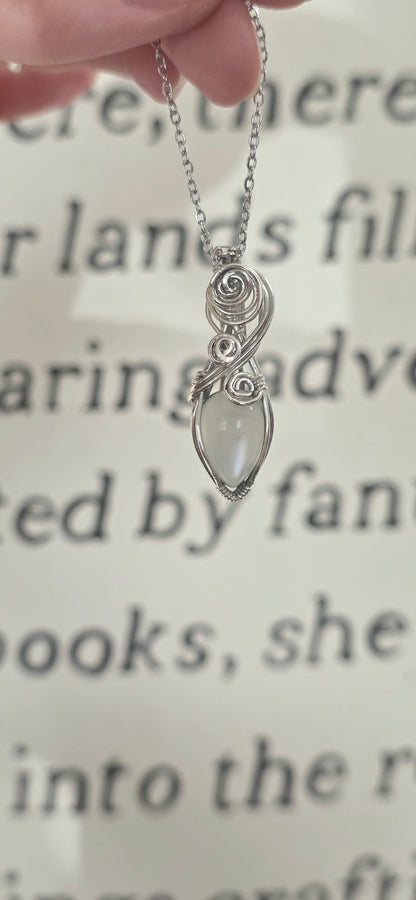 White Moonstone Sterling Silver Wrapped Necklace