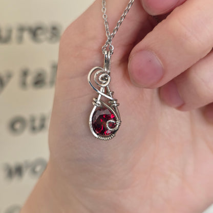 Diamond Cut Garnet Mini Sterling Silver Necklace