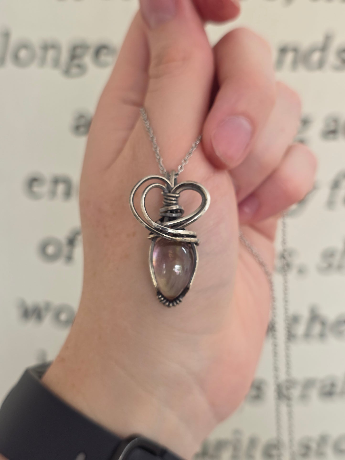 Amethyst & Mother of Pearl Sterling Silver Wire Wrapped Necklace