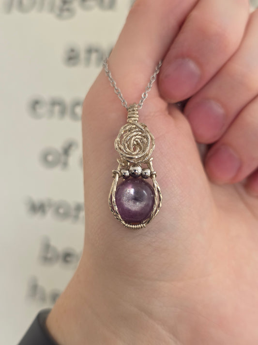 Lepidolite Sterling Silver Wire Wrapped Necklace