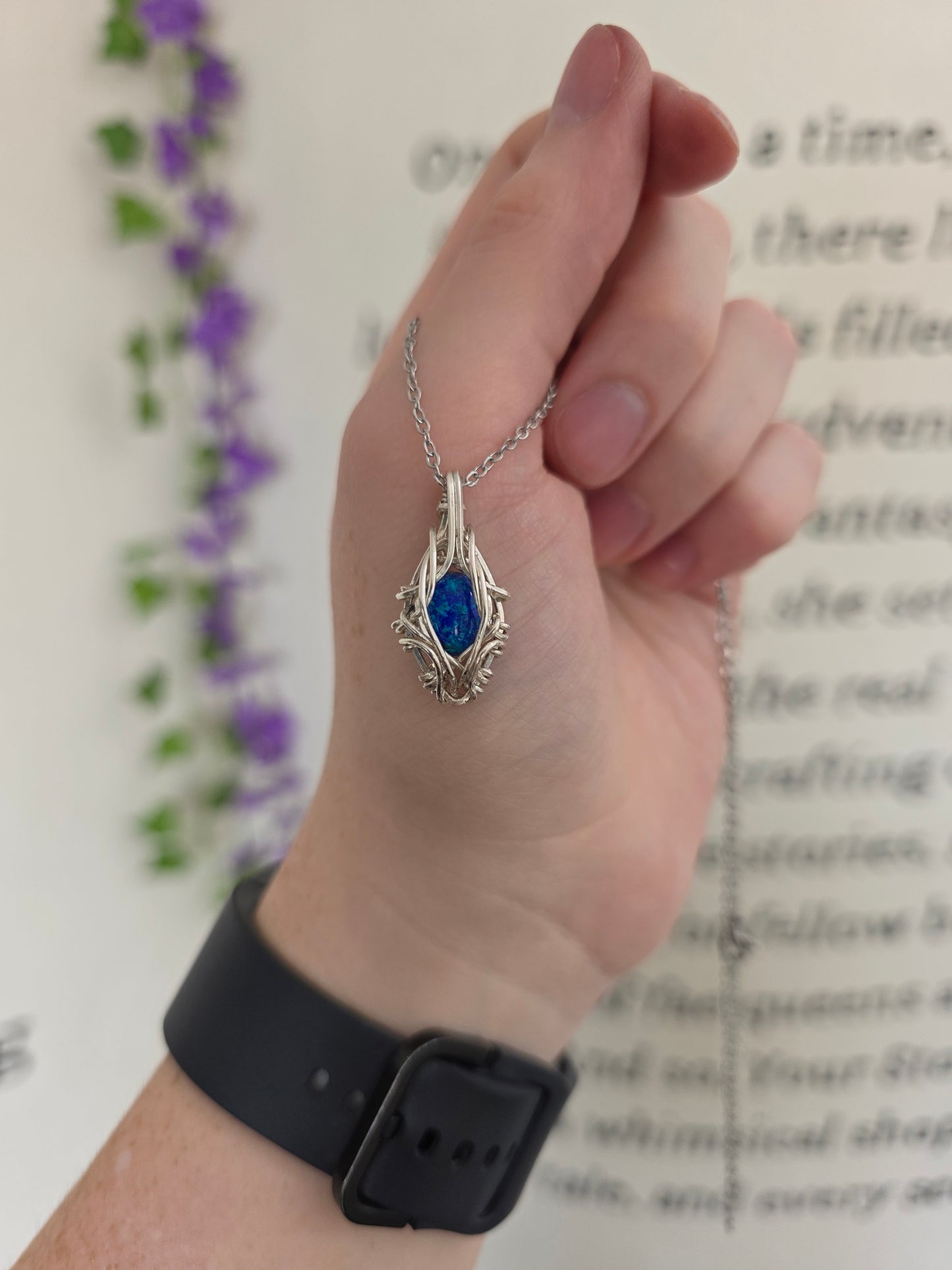 Australian Opal Sterling Silver Wire Wrapped Necklace