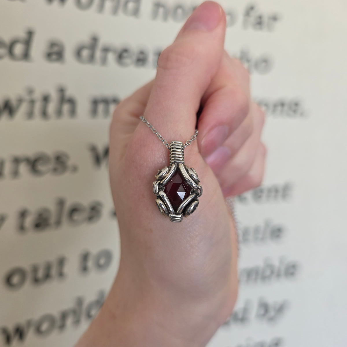 Faceted Garnet Sterling Silver Necklace