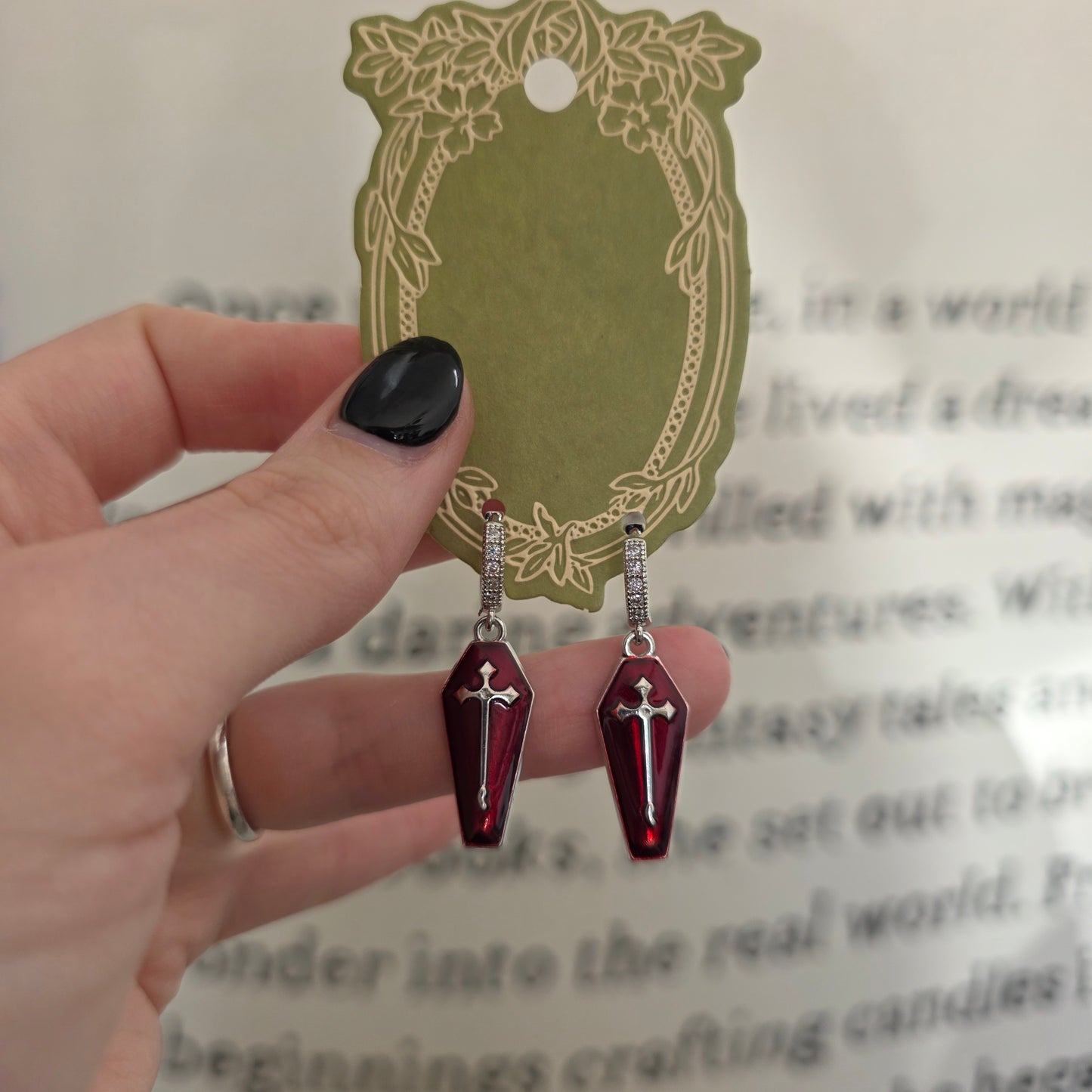 Silver & Red Coffin Earrings