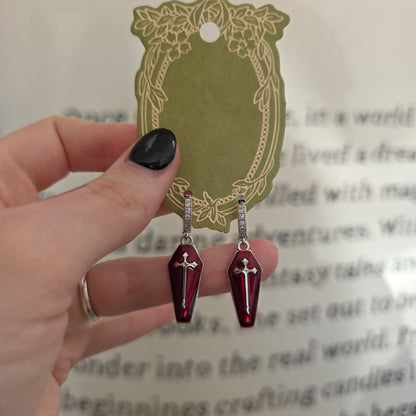 Silver & Red Coffin Earrings