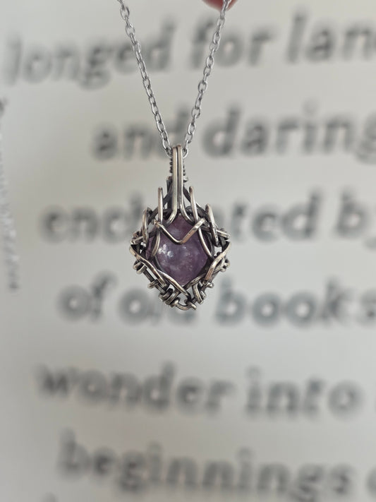 Lepidolite Sterling Silver Wire Wrapped Necklace