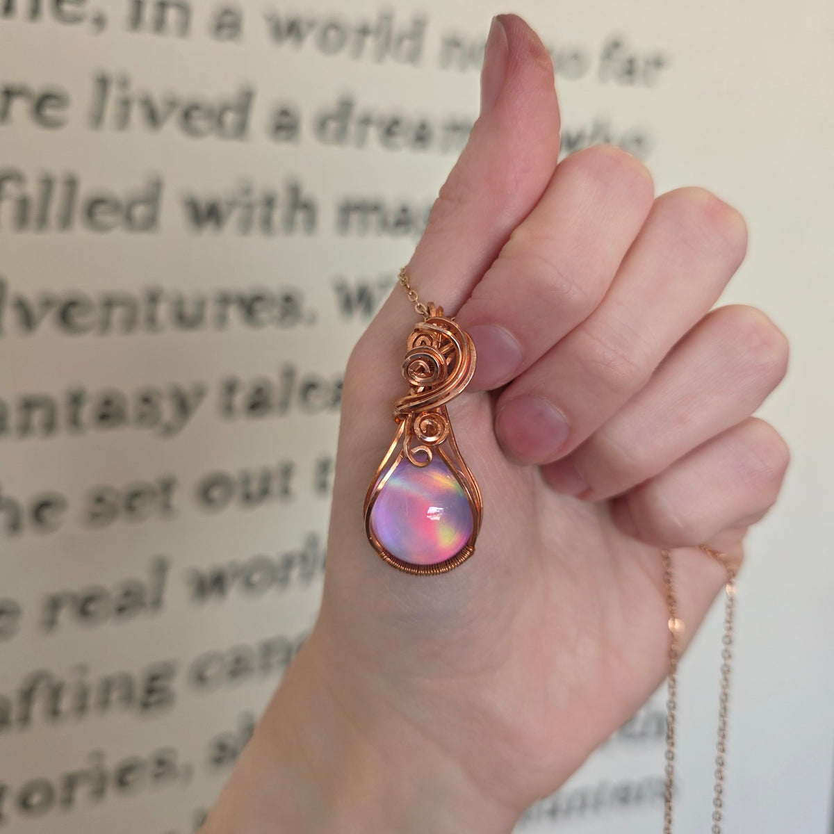 Pink Aura Opal Copper Necklace