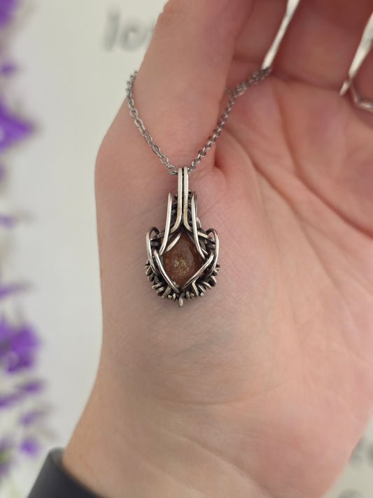 Sunstone Sterling Silver Wire Wrapped Necklace