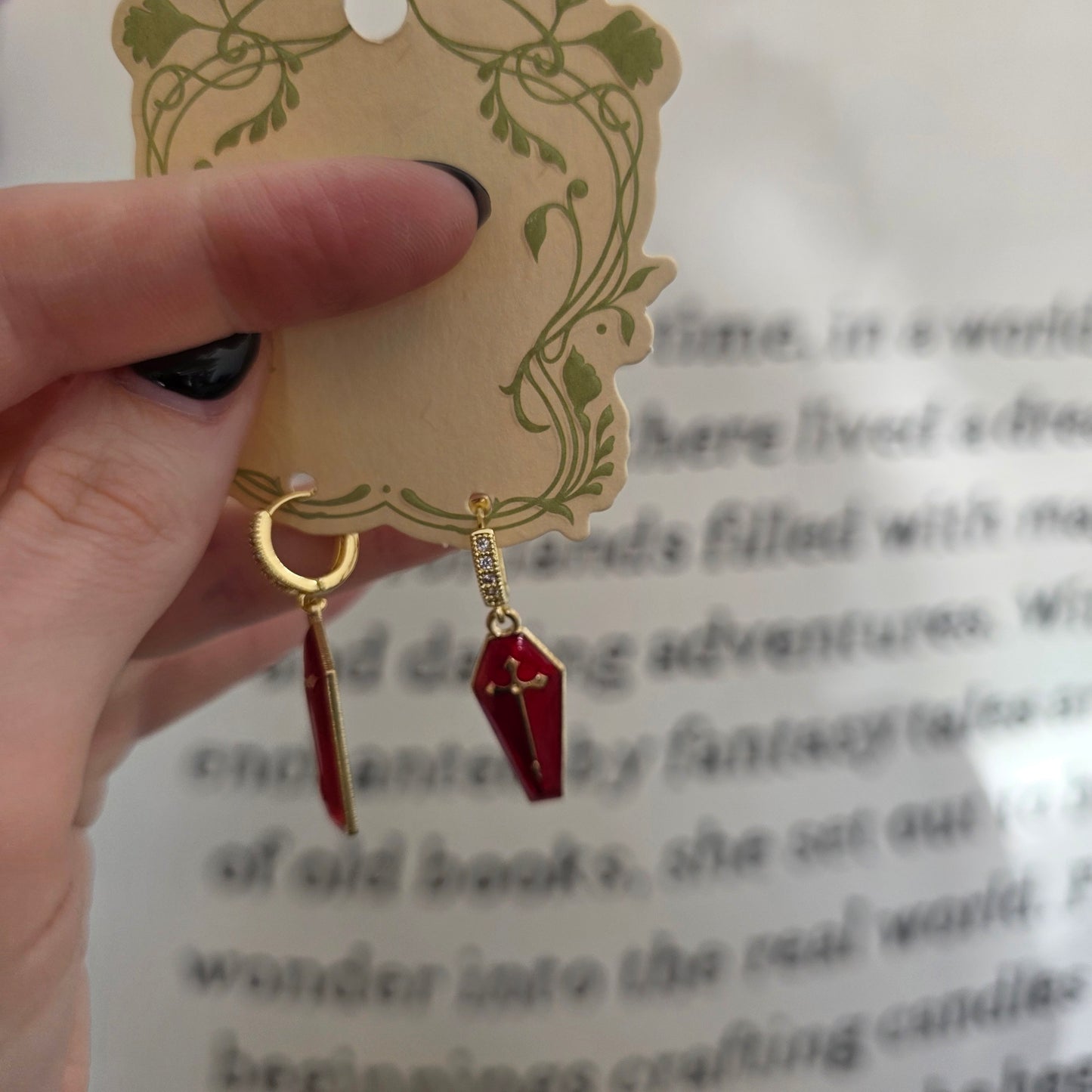 Gold & Red Coffin Earrings