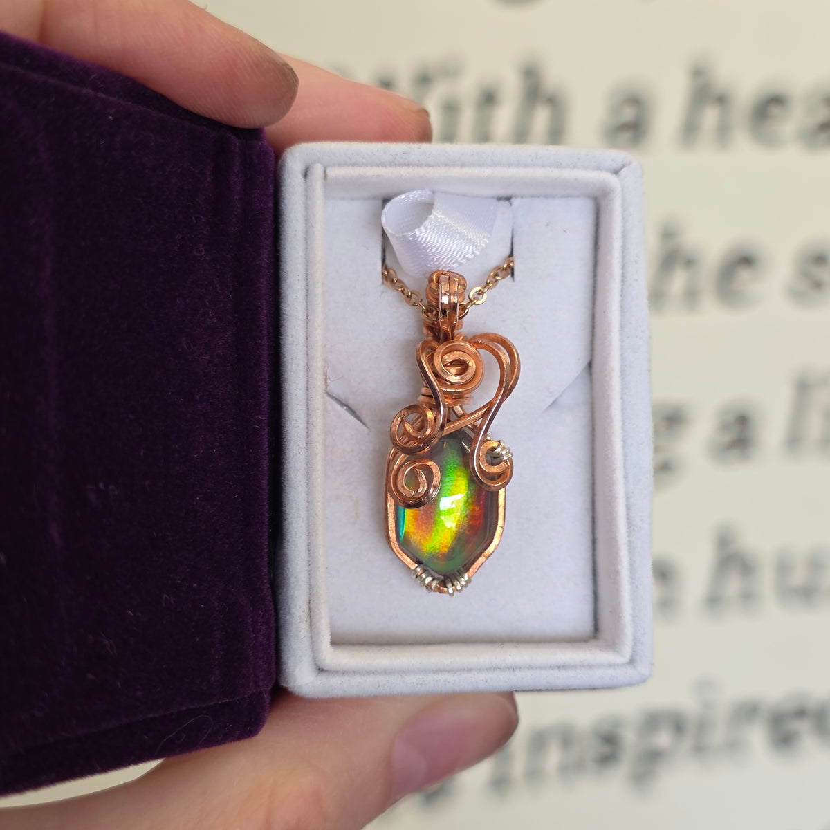 Green & Orange Aura Opal Copper Necklace