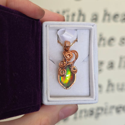 Green & Orange Aura Opal Copper Necklace