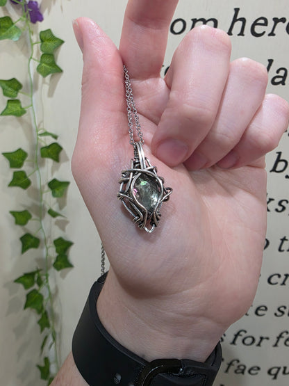 Mother of Pearl & Black Moonstone Doublet Sterling Silver Wire Wrapped Necklace