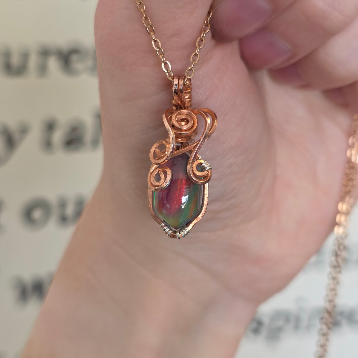 Green & Orange Aura Opal Copper Necklace