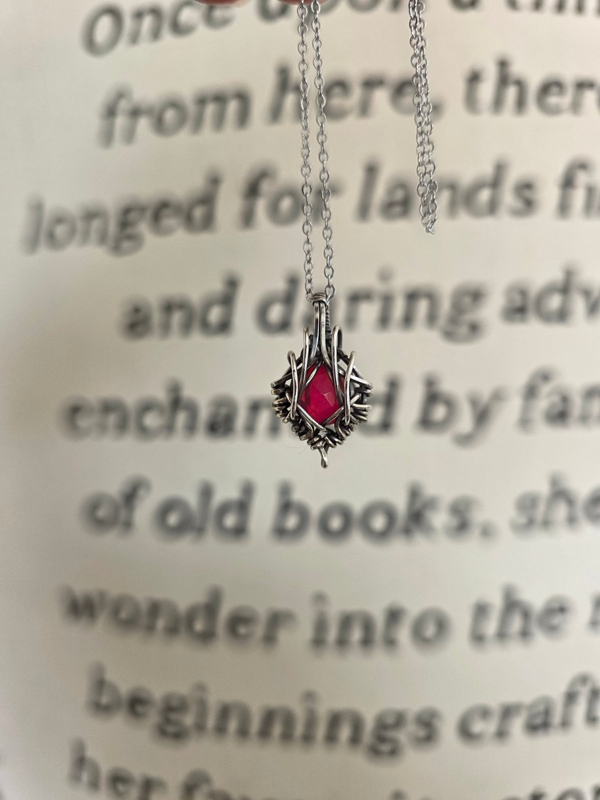 Pink Aura Opal Faceted Sterling Silver Wire Wrapped Necklace