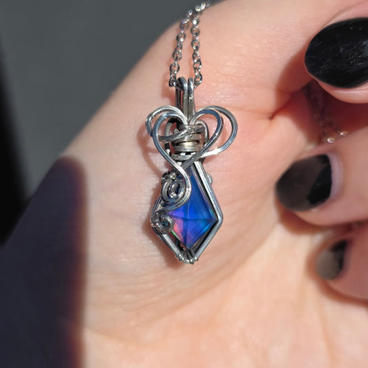 Blue Aura Opal Sterling Silver Necklace