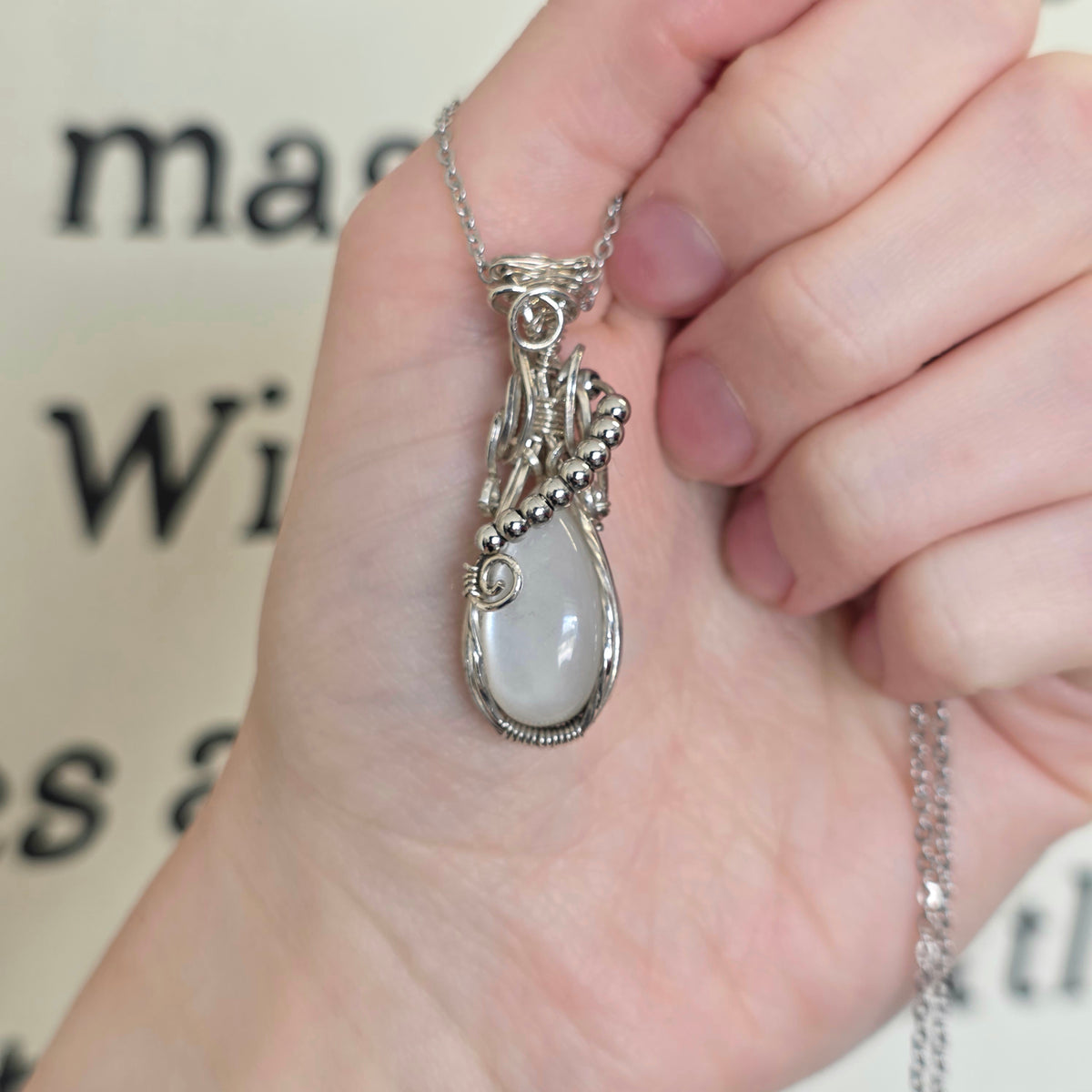 White Moonstone Sterling Silver Necklace