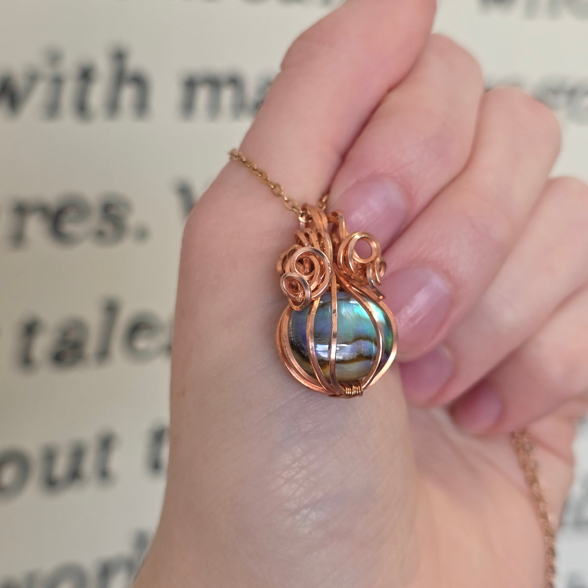 Pumpkin Abalone Shell Doublet Copper Necklace