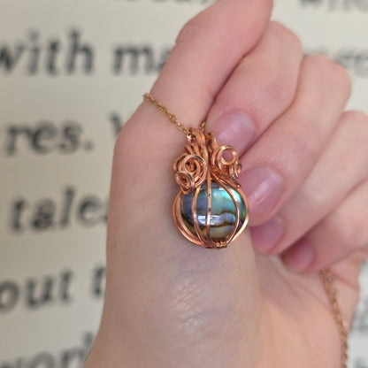 Pumpkin Abalone Shell Doublet Copper Necklace