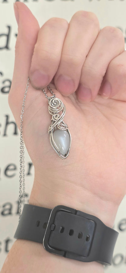 White Moonstone Sterling Silver Wrapped Necklace