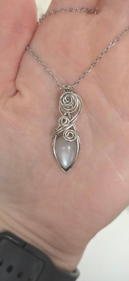 White Moonstone Sterling Silver Wrapped Necklace