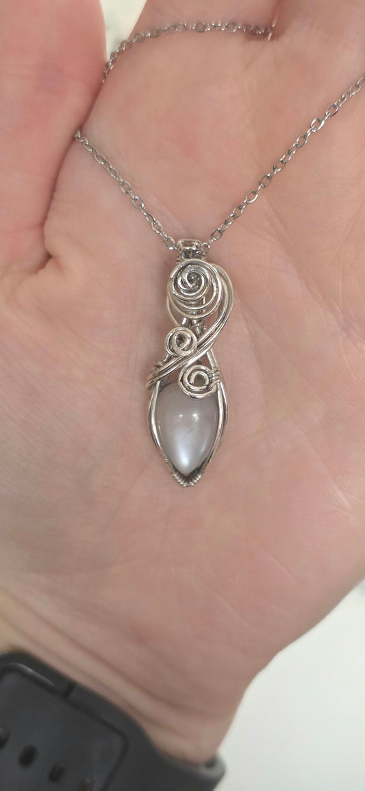 White Moonstone Sterling Silver Wrapped Necklace