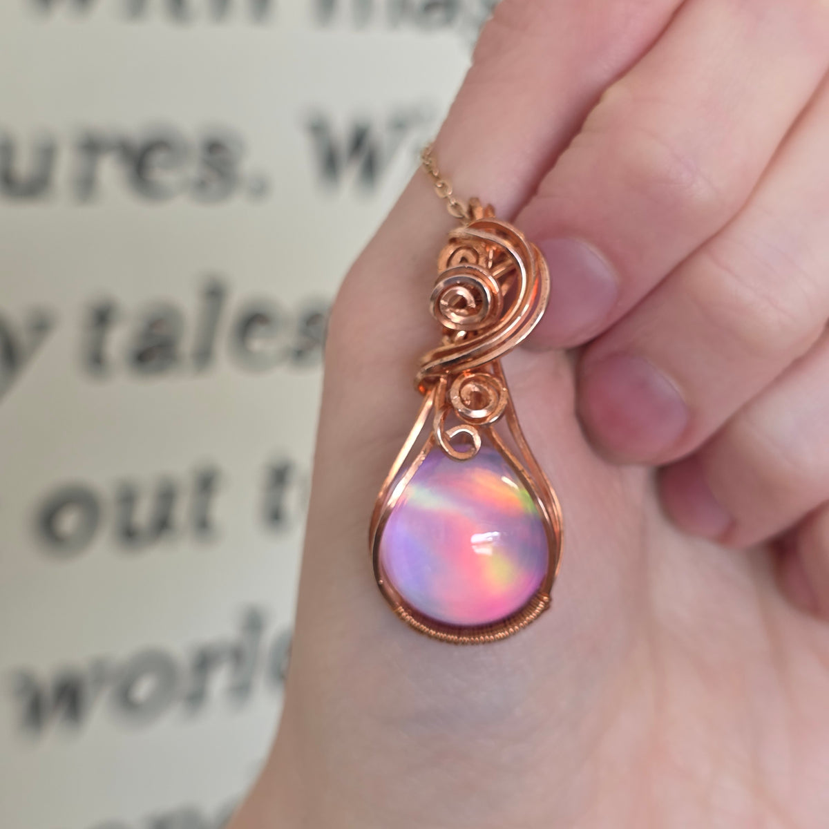 Pink Aura Opal Copper Necklace