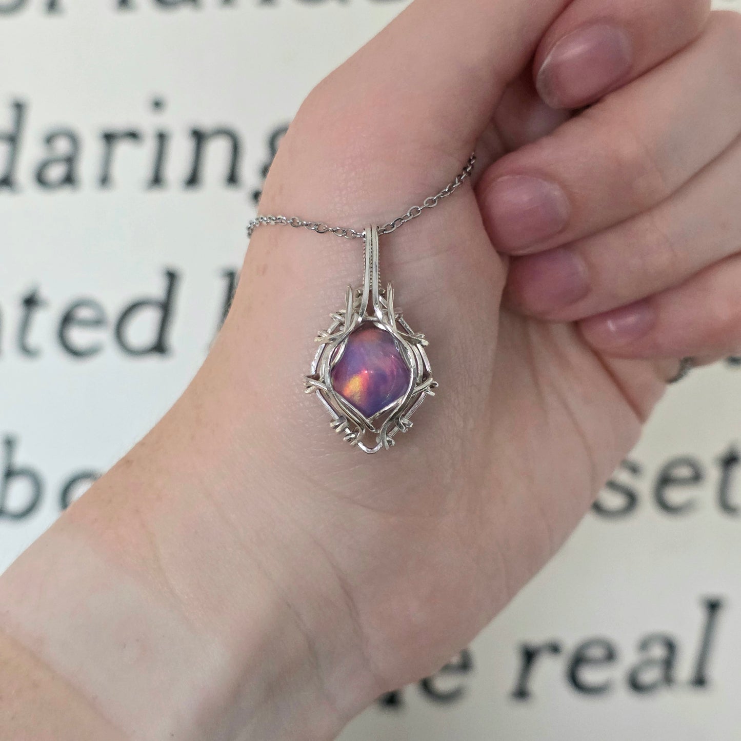 Aura Opal Sterling Silver Wire Wrapped Necklace