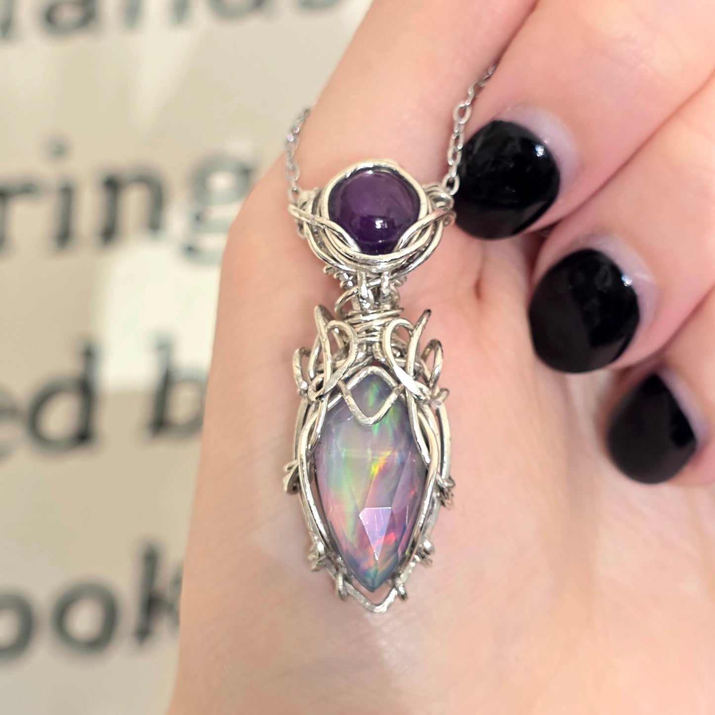 Sterling Silver Aura Opal & Amethyst Necklace