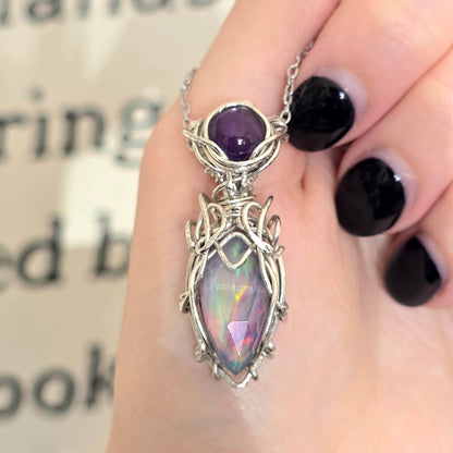 Sterling Silver Aura Opal & Amethyst Necklace