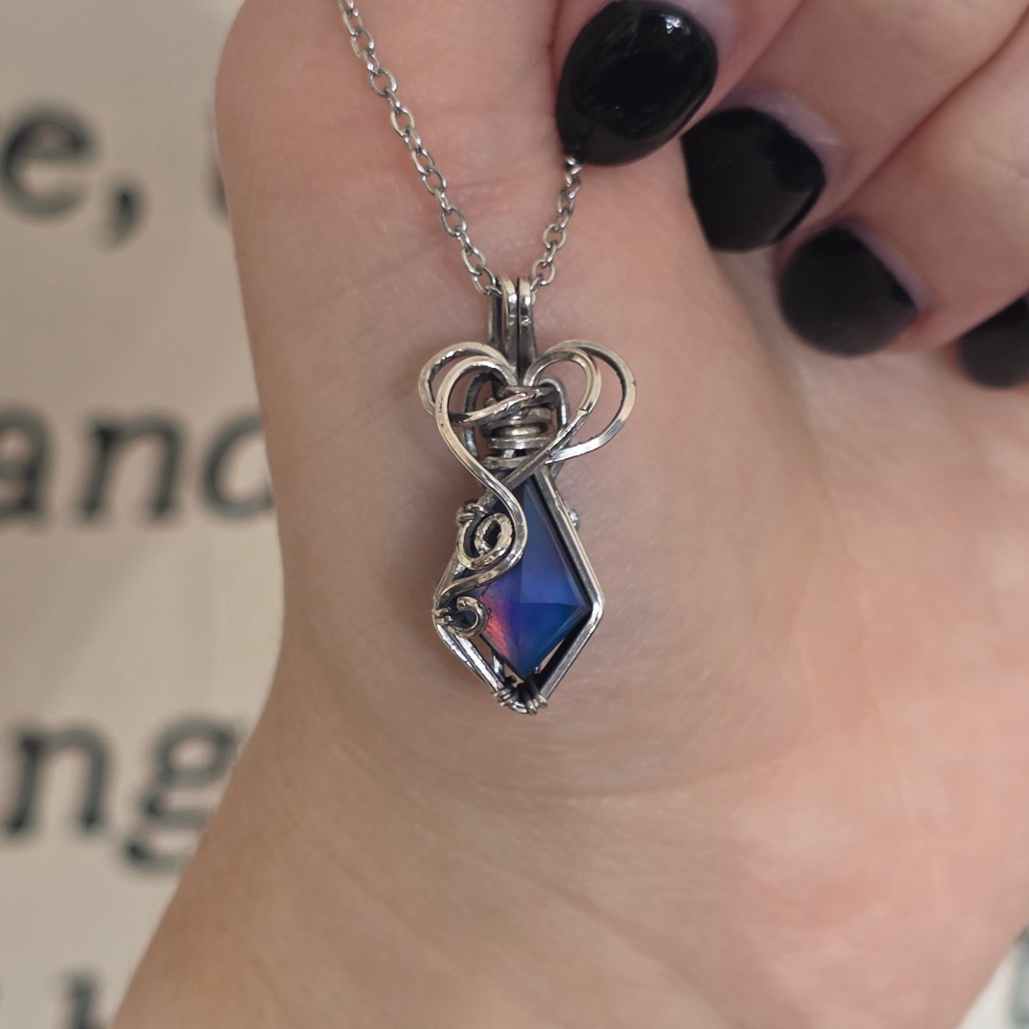 Blue Aura Opal Sterling Silver Necklace