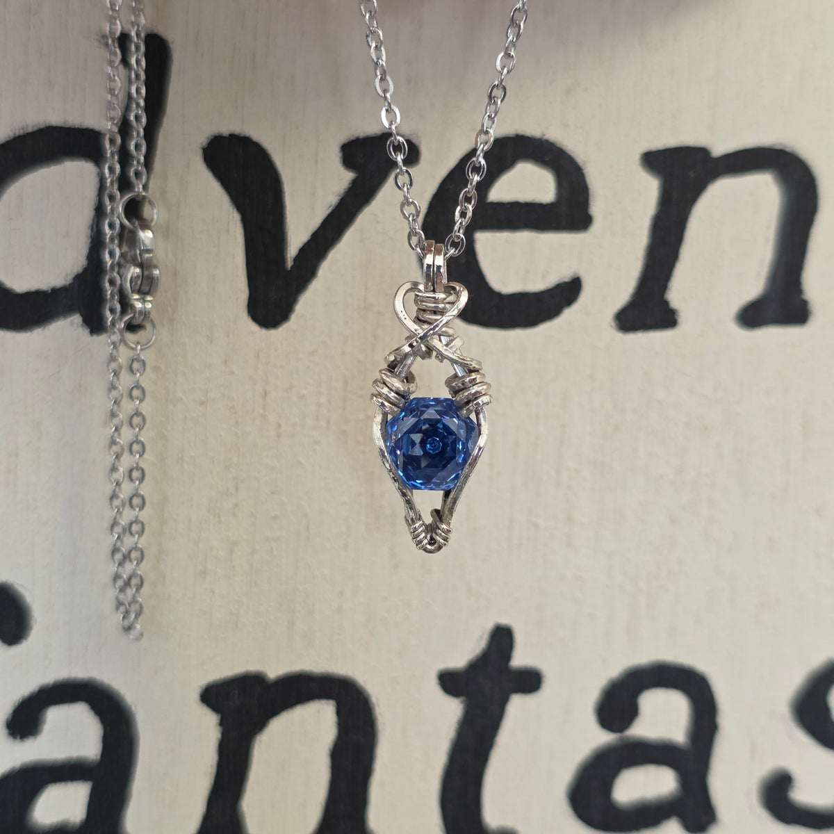 Flower Cut Blue CZ Sterling Silver Necklace