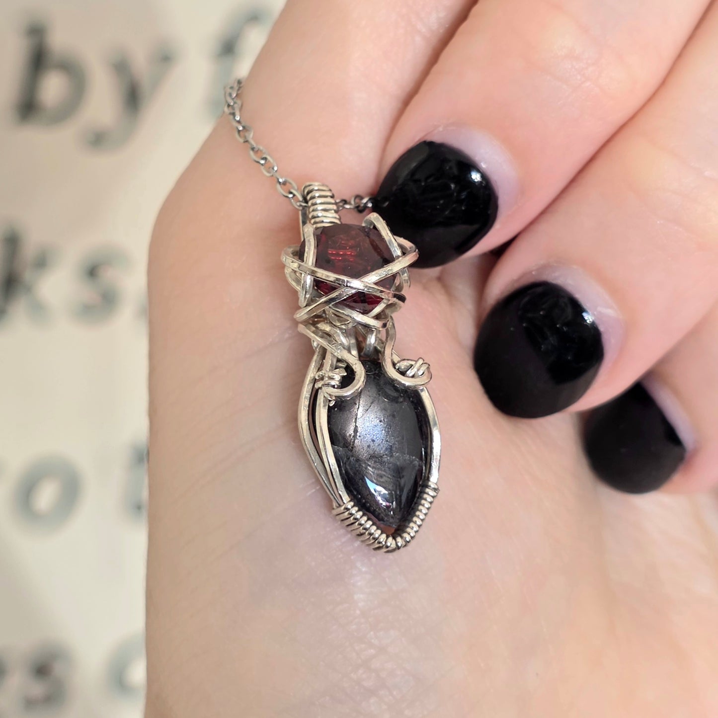 Sterling Silver Black Opal & Garnet Necklace