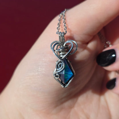 Blue Aura Opal Sterling Silver Necklace
