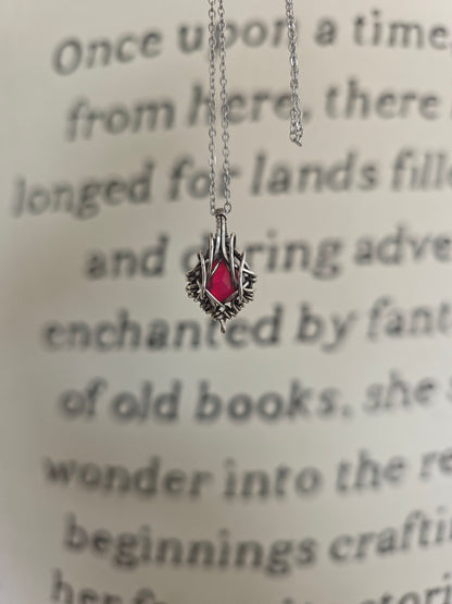 Pink Aura Opal Faceted Sterling Silver Wire Wrapped Necklace