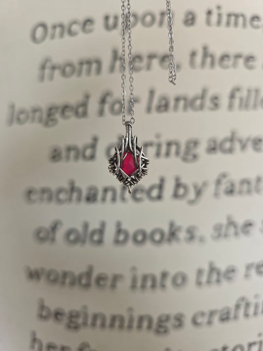 Pink Aura Opal Faceted Sterling Silver Wire Wrapped Necklace