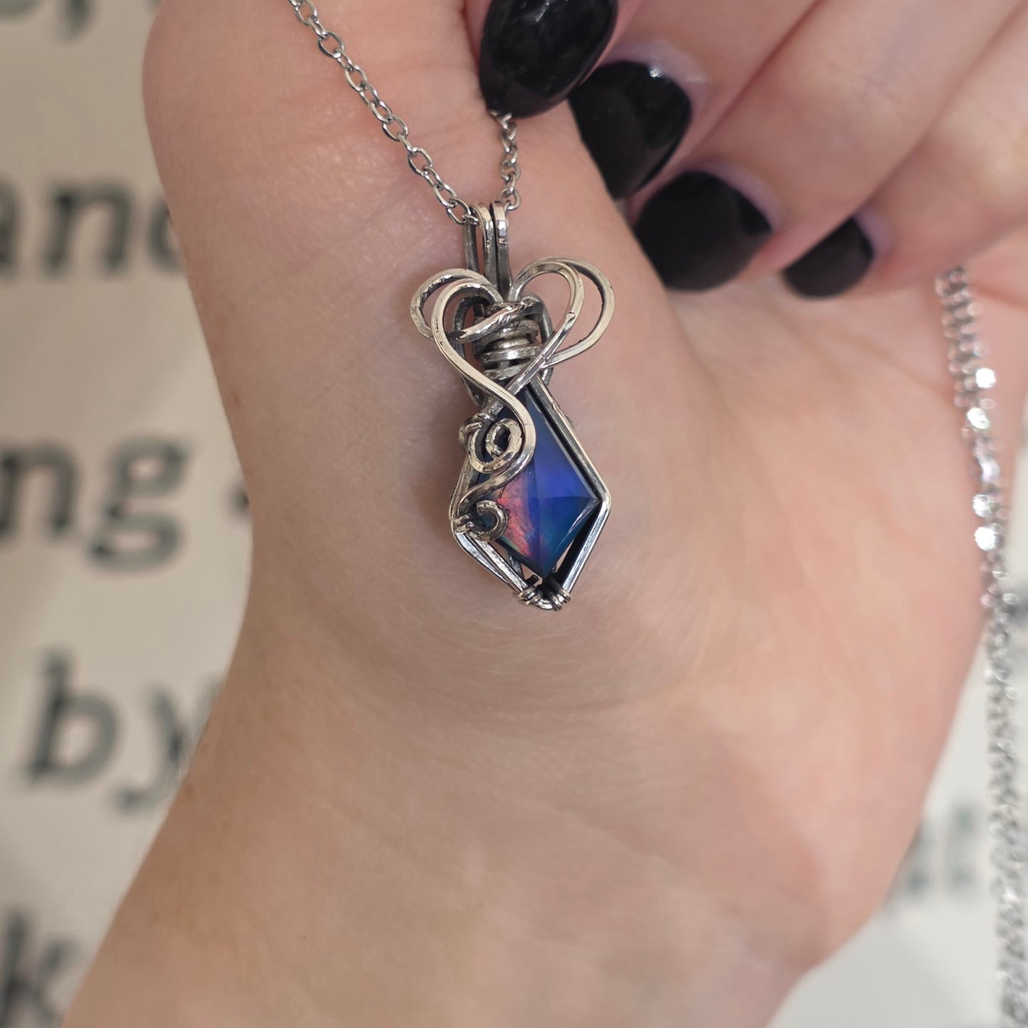 Blue Aura Opal Sterling Silver Necklace