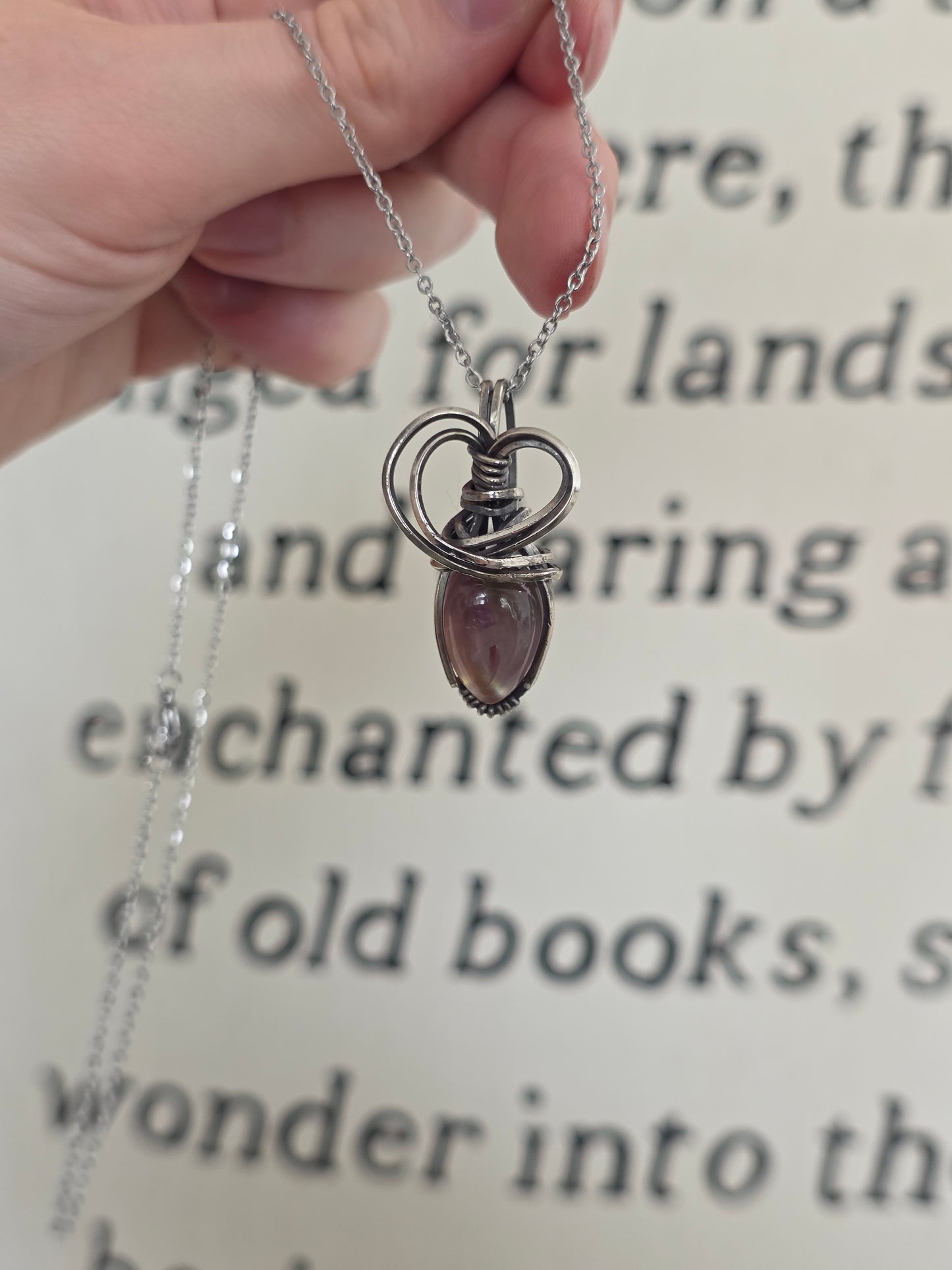 Amethyst & Mother of Pearl Sterling Silver Wire Wrapped Necklace