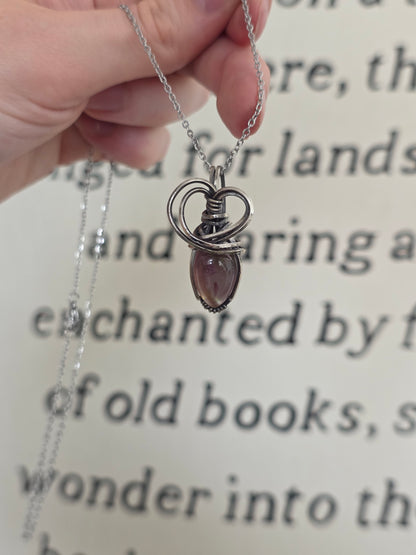 Amethyst & Mother of Pearl Sterling Silver Wire Wrapped Necklace