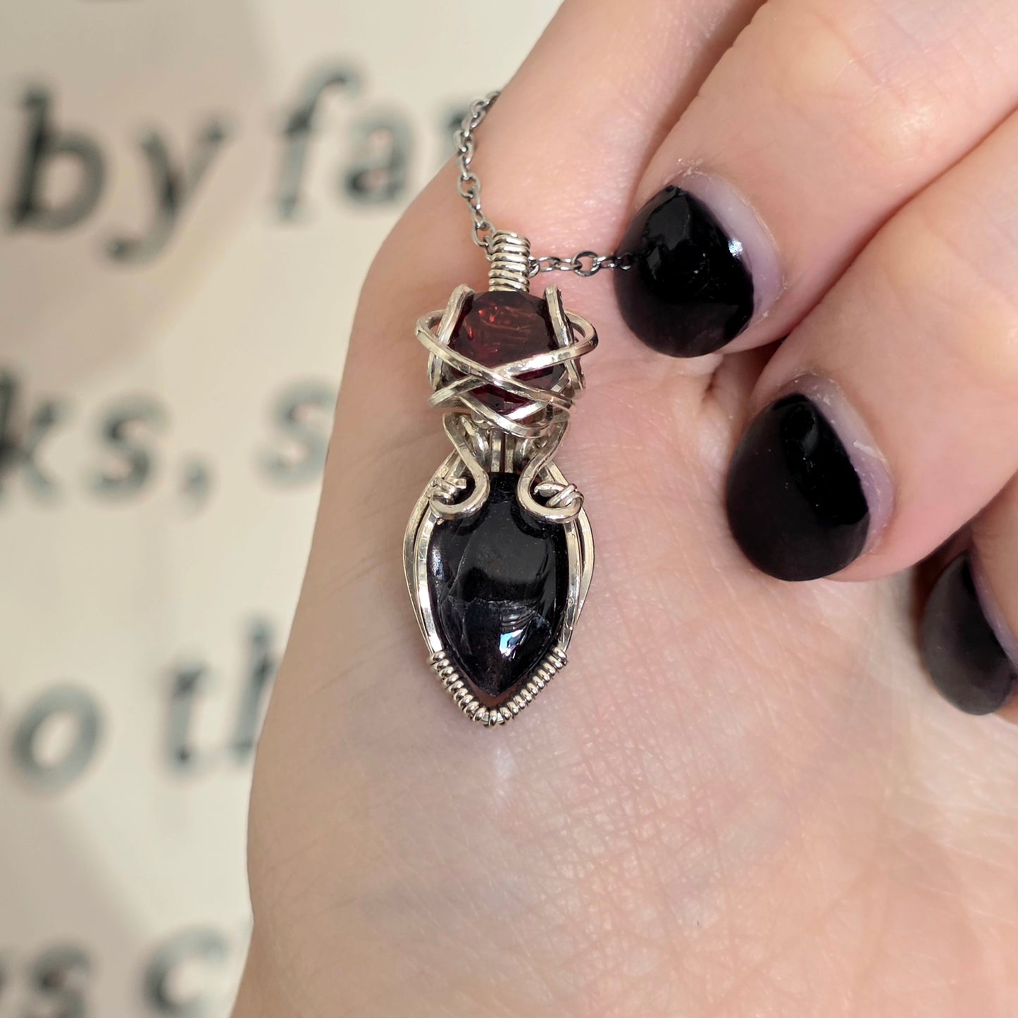 Sterling Silver Black Opal & Garnet Necklace