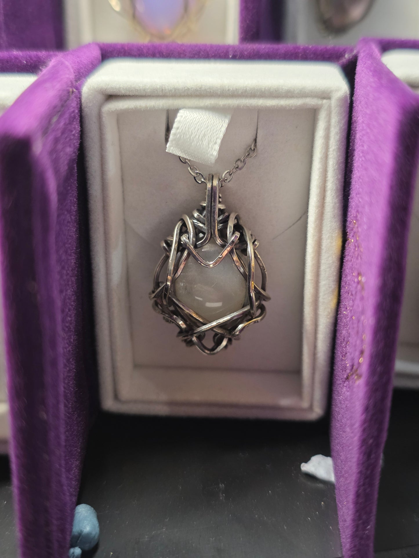 White Moonstone Sterling Silver Wire Wrapped Necklace