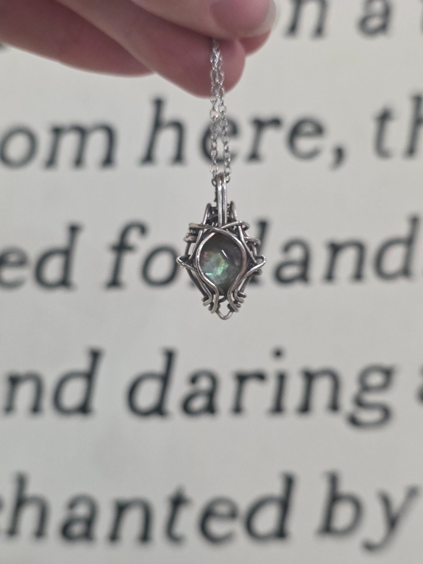 Mother of Pearl & Black Moonstone Doublet Sterling Silver Wire Wrapped Necklace