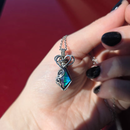 Blue Aura Opal Sterling Silver Necklace