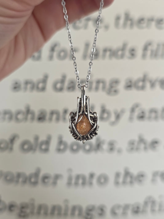 Sunstone Sterling Silver Wire Wrapped Necklace