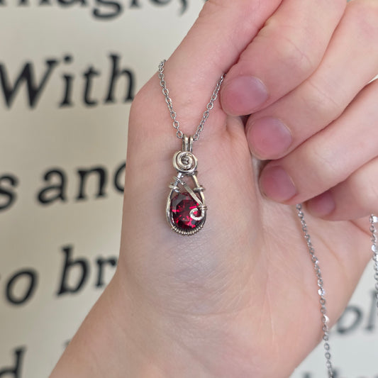 Mini Garnet (Round Diamond Cut) Sterling Silver Necklace
