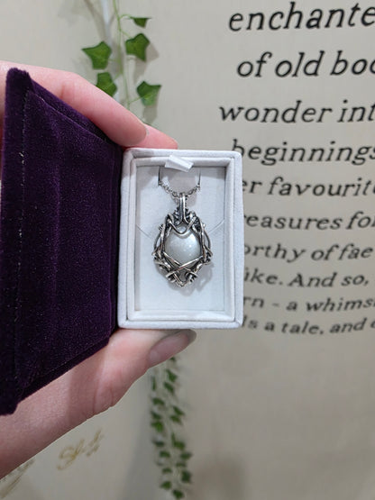 White Moonstone Sterling Silver Wire Wrapped Necklace