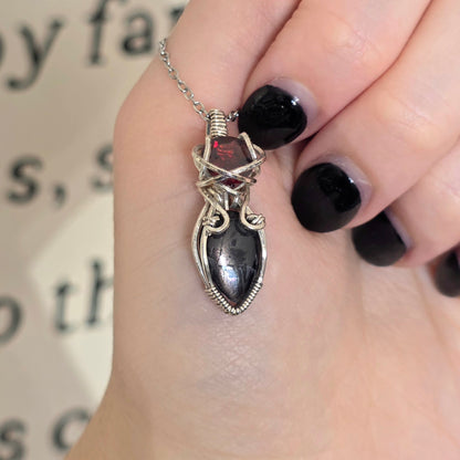 Sterling Silver Black Opal & Garnet Necklace