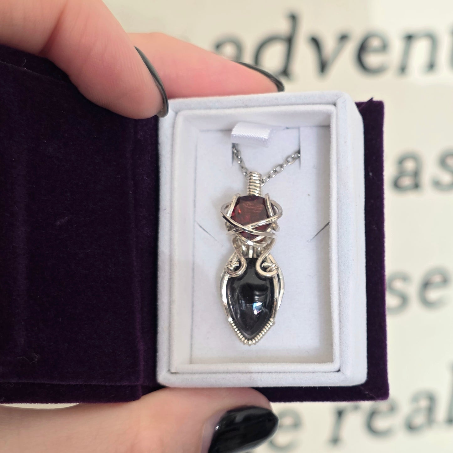 Sterling Silver Black Opal & Garnet Necklace