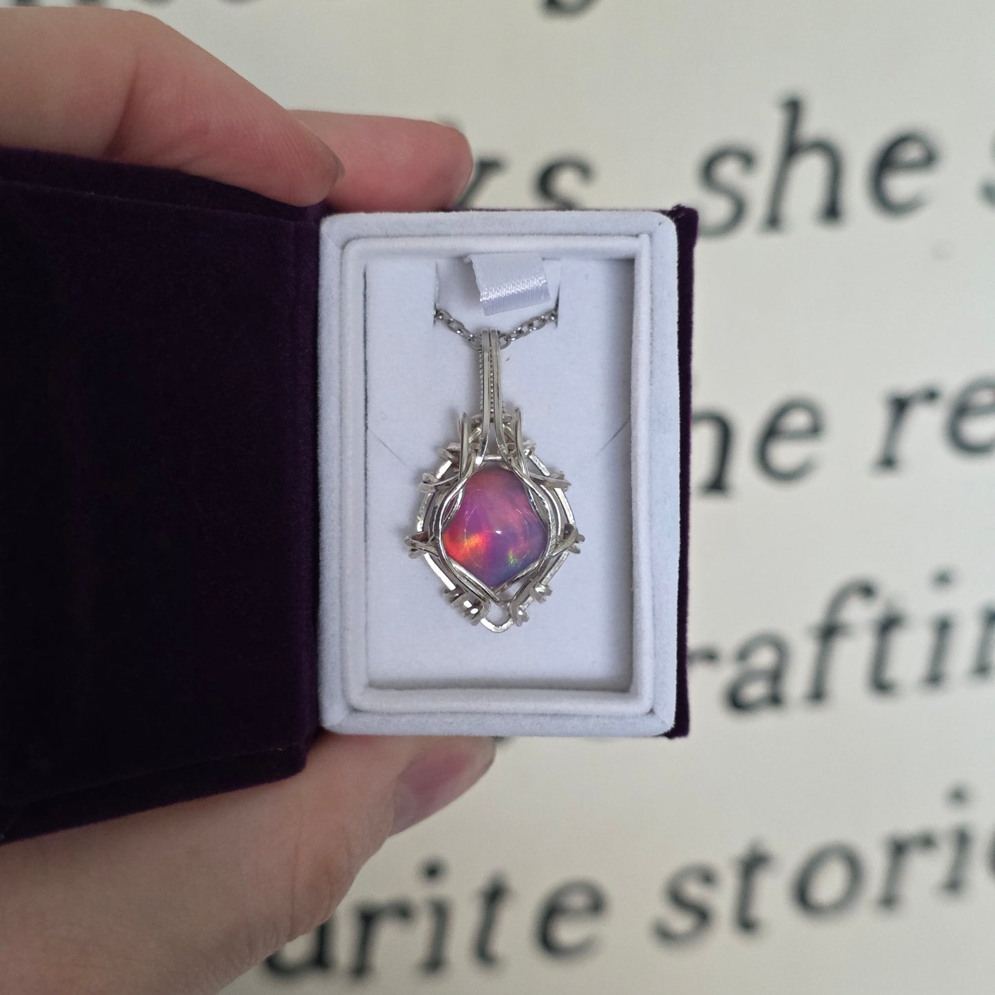 Aura Opal Sterling Silver Wire Wrapped Necklace