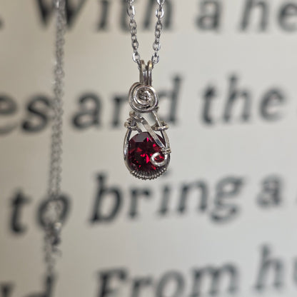 Mini Garnet (Round Diamond Cut) Sterling Silver Necklace